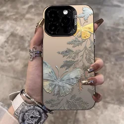 Retro Butterfly Leaves Protective Phone Case for iPhone 16 11 12 13 14 15 Pro Max 7 8 14 Plus X XR XS Max SE2 Shockproof Cover