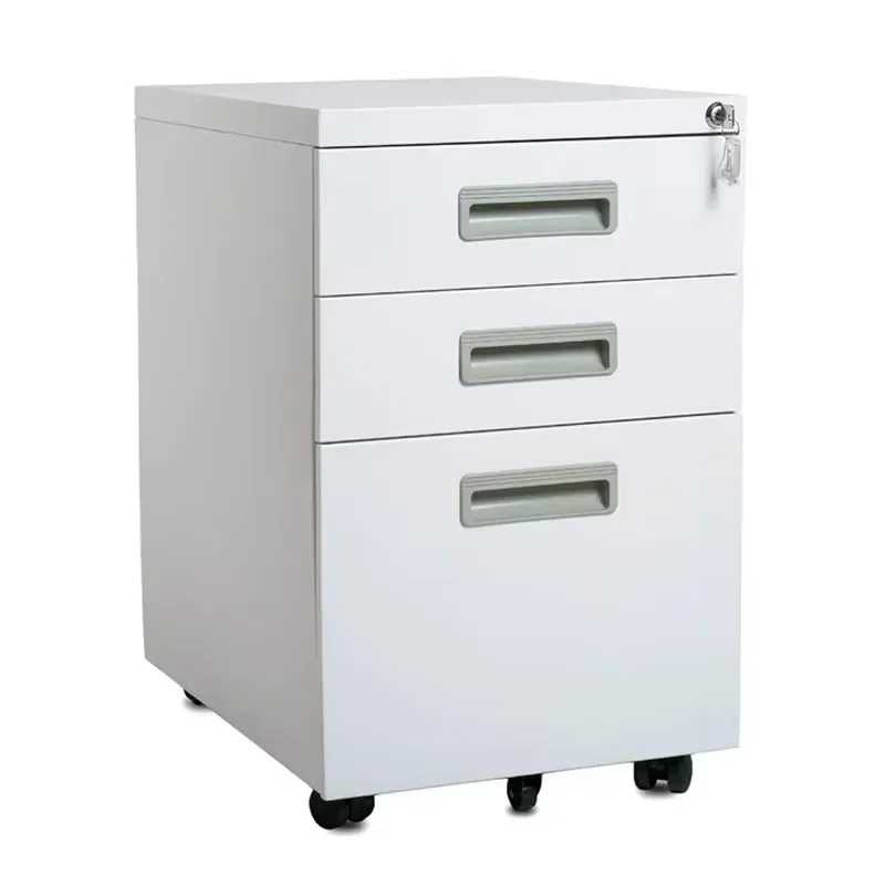 White Storage File Cabinet 3-Drawer Movable File Cabinet Metal File Cabinet for Study Office Use
