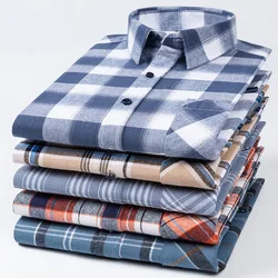 2024 New Pure Cotton Brushed Plaid Long Sleeve Shirt Men's Krean Style Breathable Casual Shirt Fashion Large Size Men's Clothing