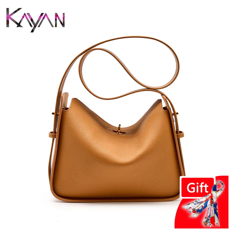 High Quality Genuine Leather Shoulder Hobo Bag for Women Lichee Cowhide Female Crossbody Handbag Underarm Pillow Bag Lady Purse