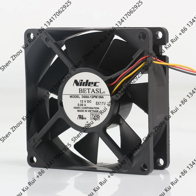 D08A-12PM 09A Original Nidec Three-wire 5V 24V 48V DC12V 0.08A AC EC 8025 80X80X25MM 8CM Silent frequency Converter cooling fan
