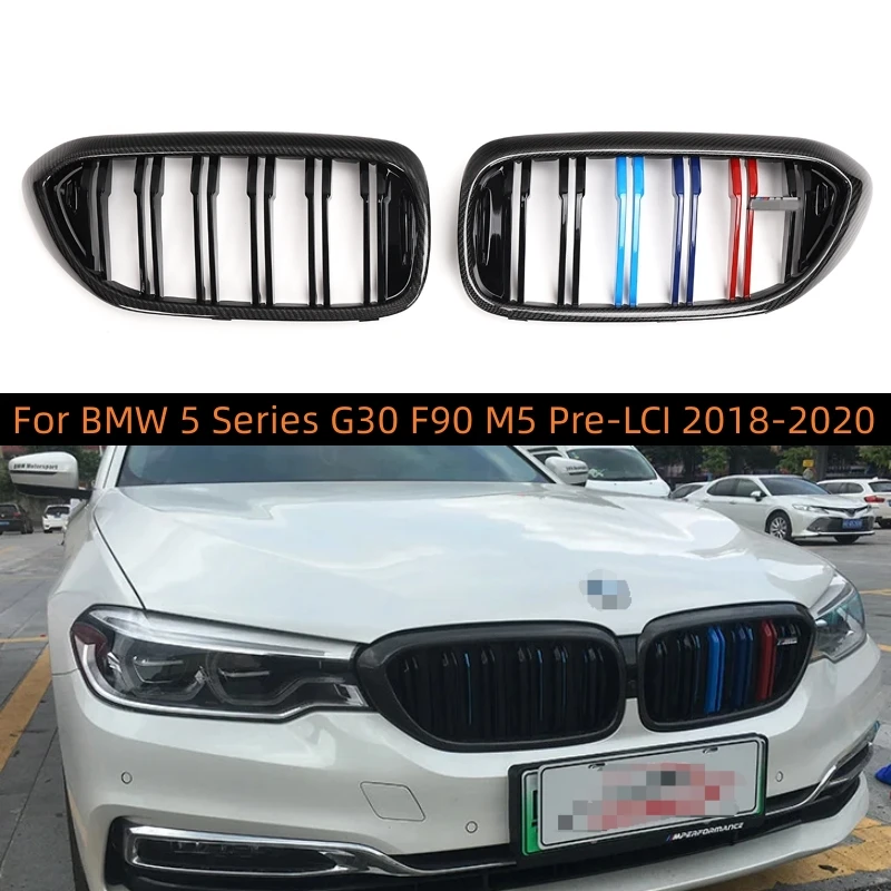 

For BMW 5 Series G30 M5 F90 Pre-LCI Front Kidney Bumper Grille M-Performance Carbon Look M Chrome Grill Black 2018 2019 2020