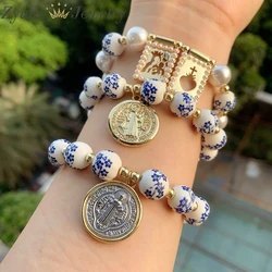 5PCS, Handmade Sanbenido Virgin Charm Bracelet Religious For Women Men Orcelain Beads Bracelet Jewelry