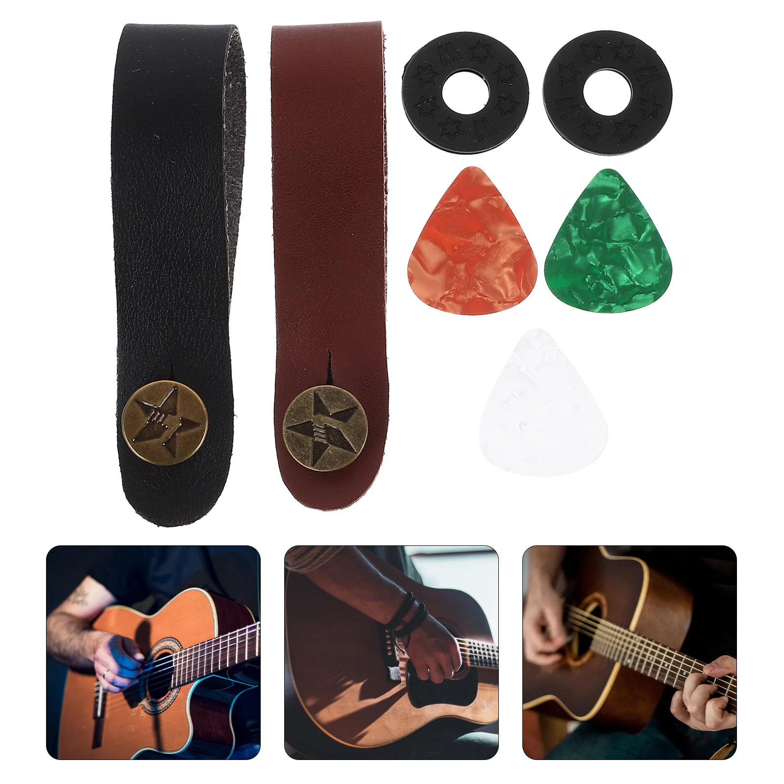 

1Set Guitar Strap Lock Set Heavy Duty Fixing System Compatible with Acoustic Electric Guitar and Bass Smooth Installation Easy