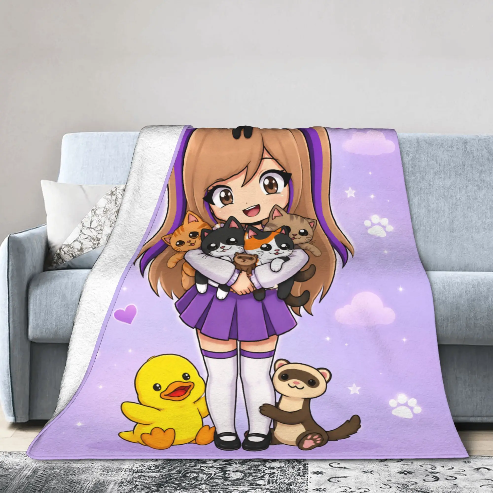 Lyna Vallejos Gamer Blankets Flannel Summer Air Conditioning Cat Multi-function Super Warm Throw Blanket for Sofa Car Rug Piece