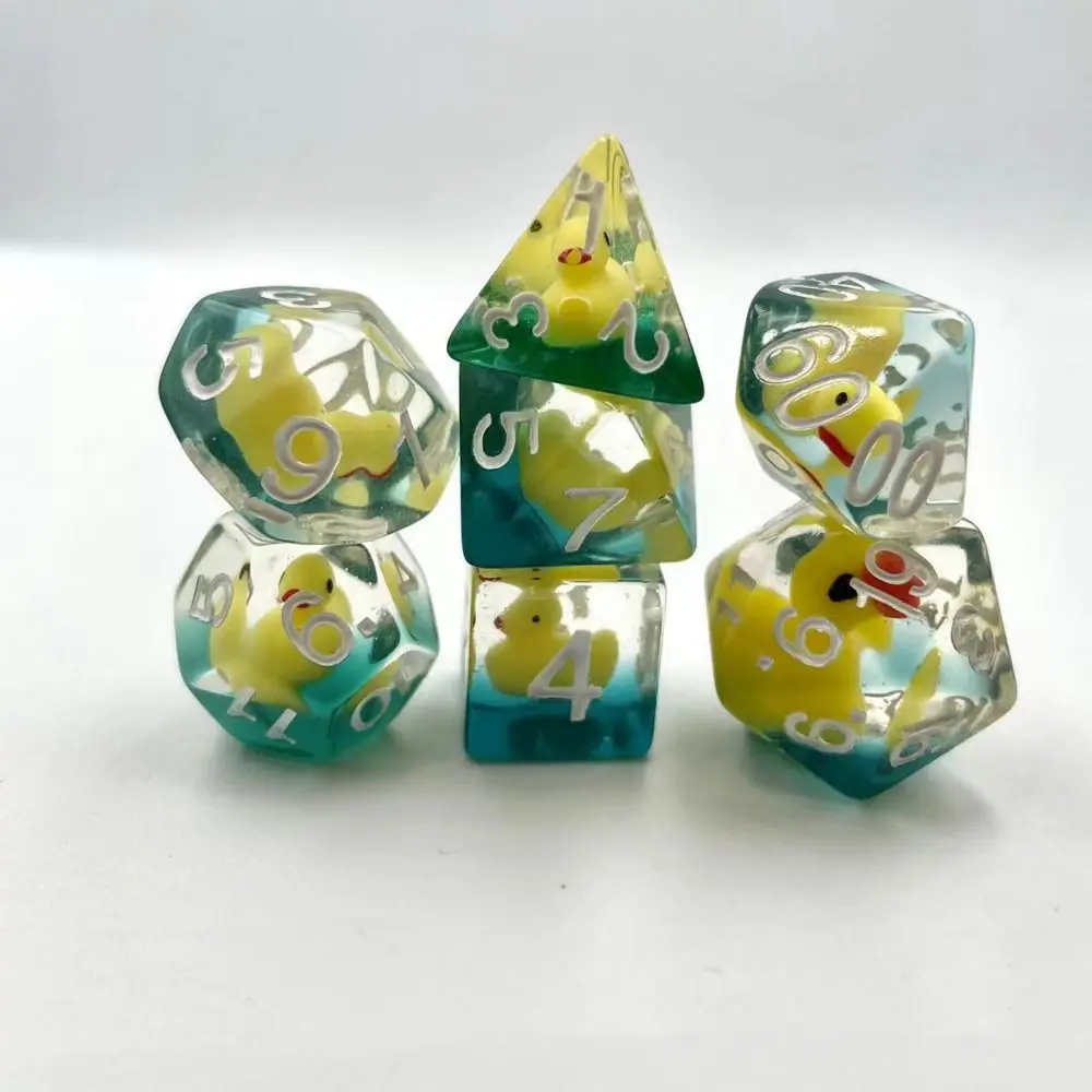 7Pcs/set 7-Die Table Game DND Dice Filled with Ducks Animal D4 D6 D8 D10 D12 D20 Polyhedral Dice Acrylic Party Game Game Dice