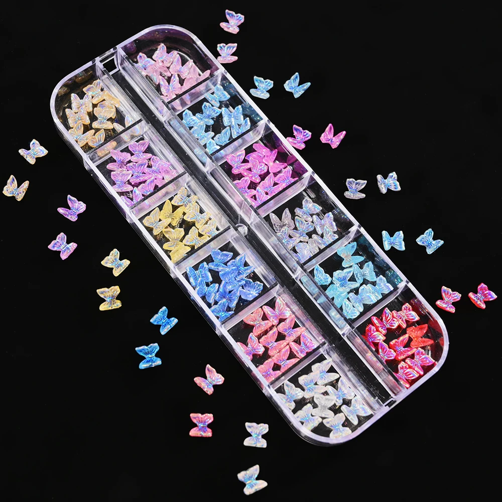 1Box/100pcs 3D Aurora Glitter Bow Nail Parts Resin Clear/ Colour Flat Jewelry Charms Korean Bow-Knot Rhinestones Nail  Accessory