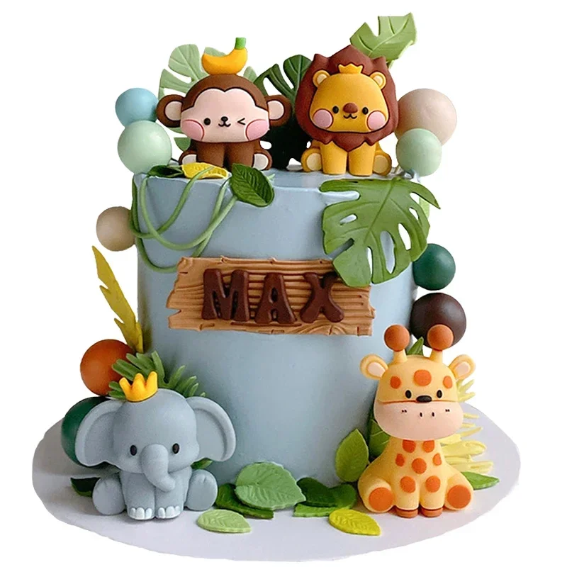 4/6 Stuks Bos Dier Taart Topper Jungle Safari Leeuw Olifant Giraffe Cupcake Dessert Decoraties Voor Verjaardagsfeestje Baby Shower