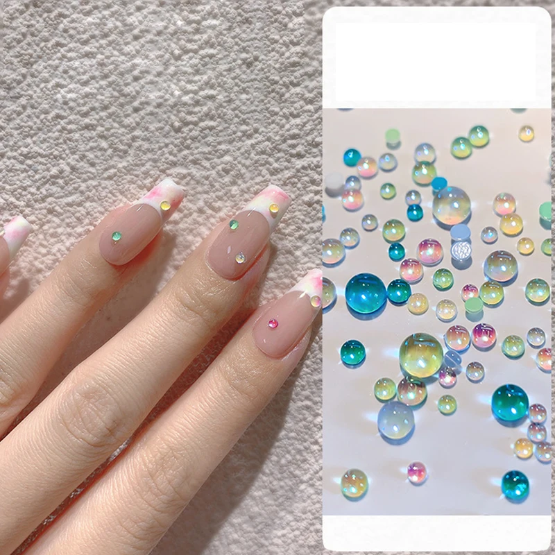 Colorful Mermaid Bubble Bead Nail Accessories Flat Candy Colored Semi-Circular Mermaid Diamond Macaron Nail Decoration