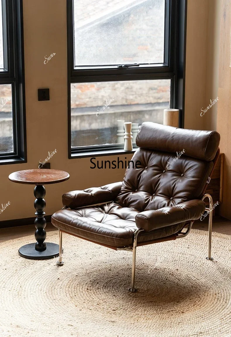Medieval first-layer cowhide retro single chair simple leisure chair