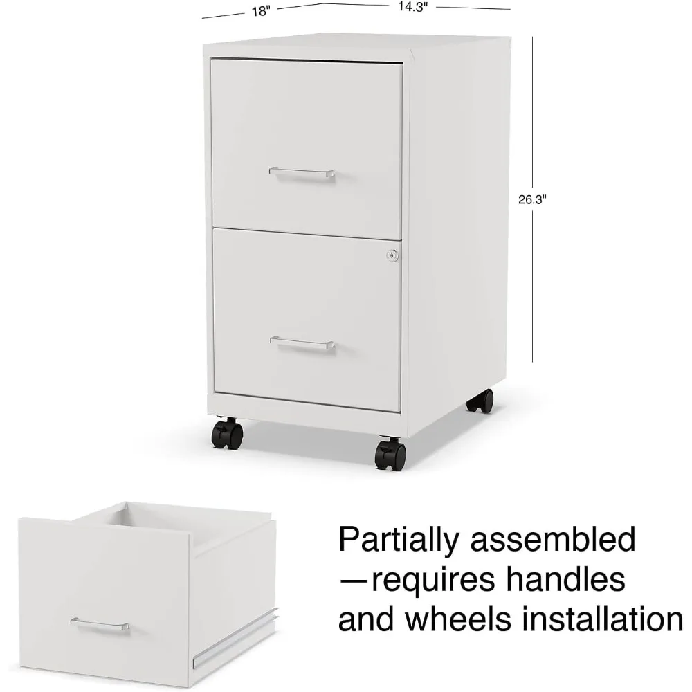 2-Drawer Vertical Mobile File Cabinet, Letter Size, Pearl White, 18-Inch-D (19634)