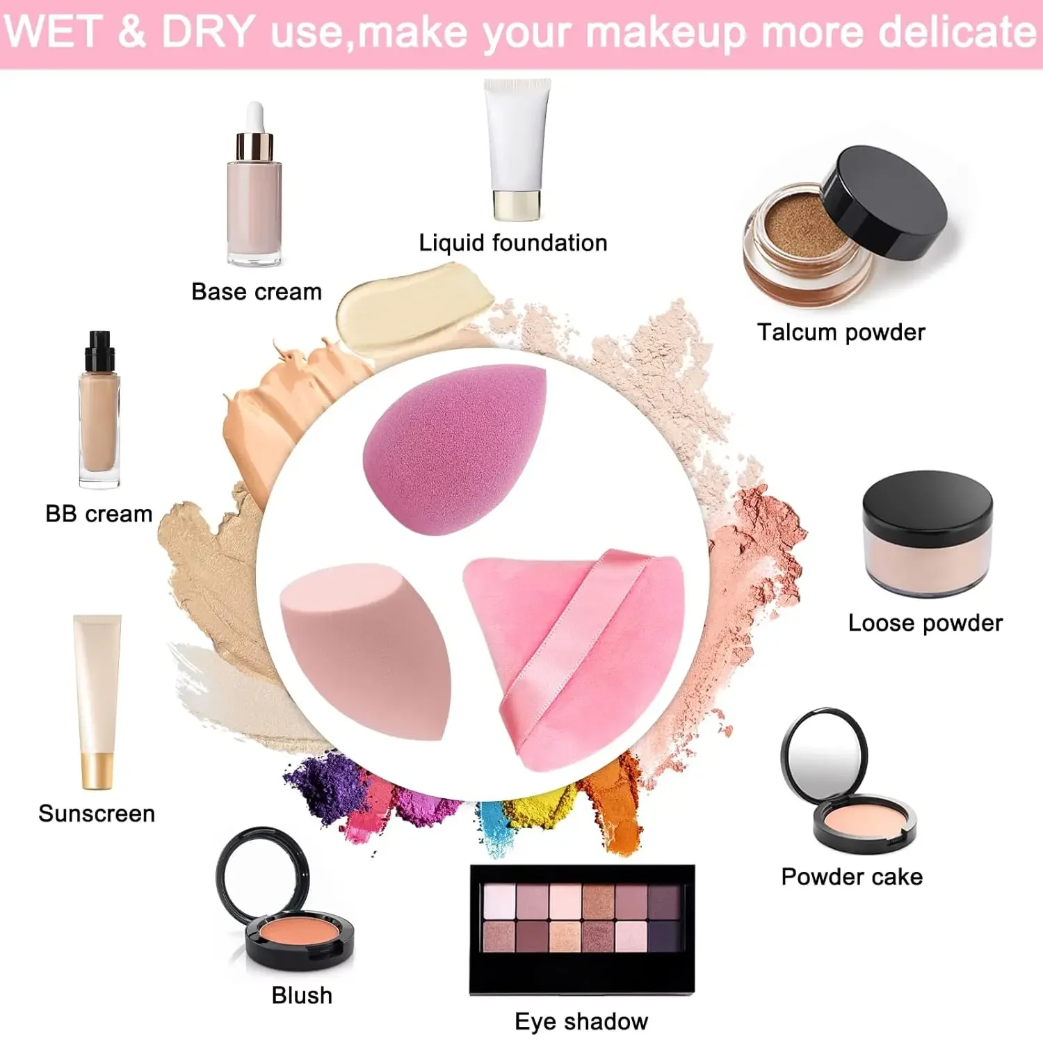 Zestaw 14 gąbek do makijażu, gąbki kosmetyczne, blender, trójkątna puderka, mini gąbki do makijażu do podkładu w płynie, korektora i kremu.