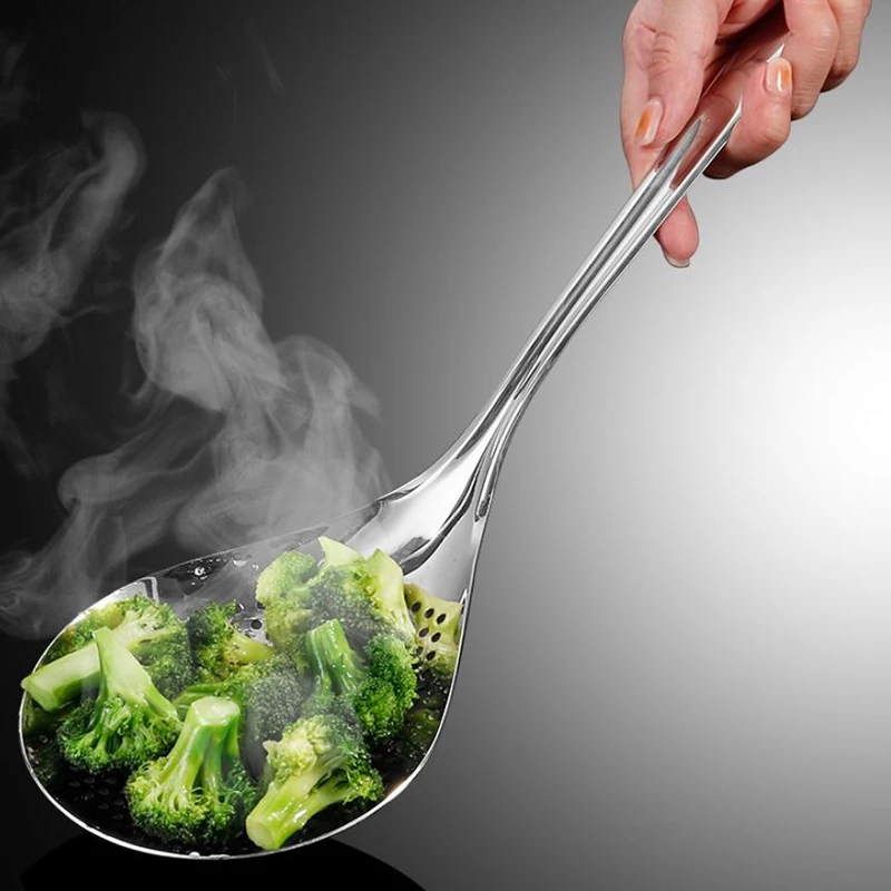 1pc Stainless Steel Pepper Strainer Kitchen Colander Spaghetti Drain Spoon Food Filtration Strainer Spoon Skimmer Slotted Spoon - Image 3