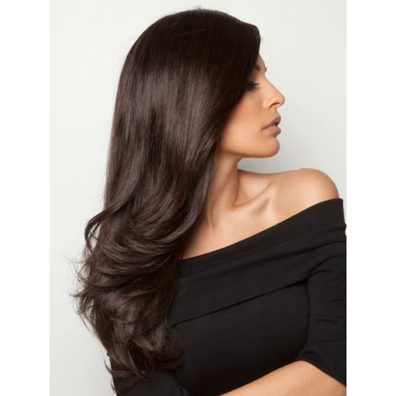 20 Inch Lace Front Hair Wig Men's Layered Long Dark Brown Wavy Wigs