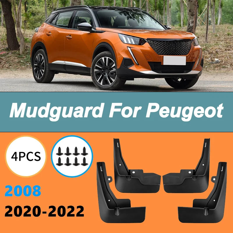 

For Peugeot 2008 2020-2022 Automotive Tire Mudguard Waterproof Prevent Mud Splashing Car Mud Flaps Fender Trim 4pcs Accessories