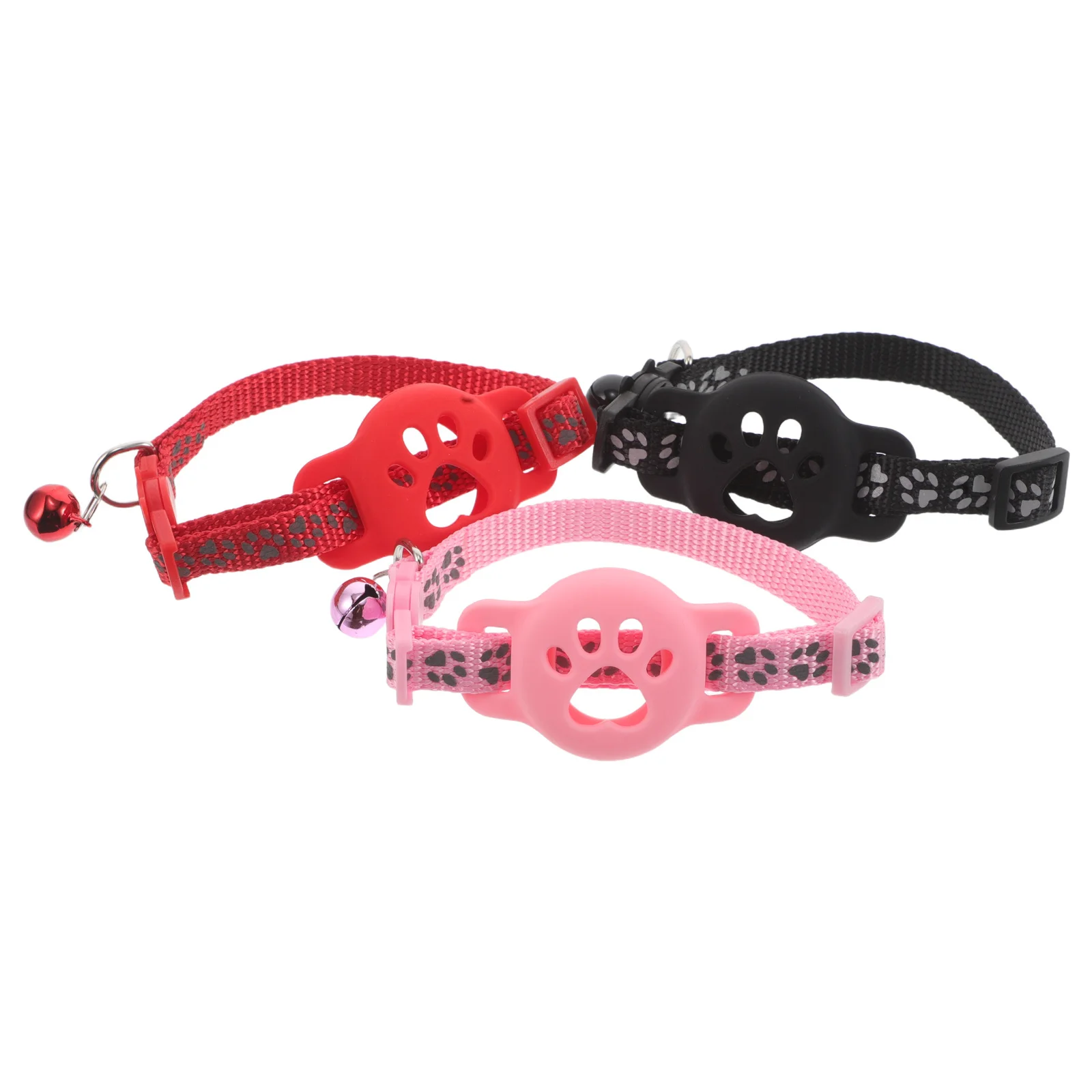 

3pcs Pet Tracker Collar Holder Reflective Cat Safety Band For Kitten Puppy Tracking Bell Collar Outdoor Security