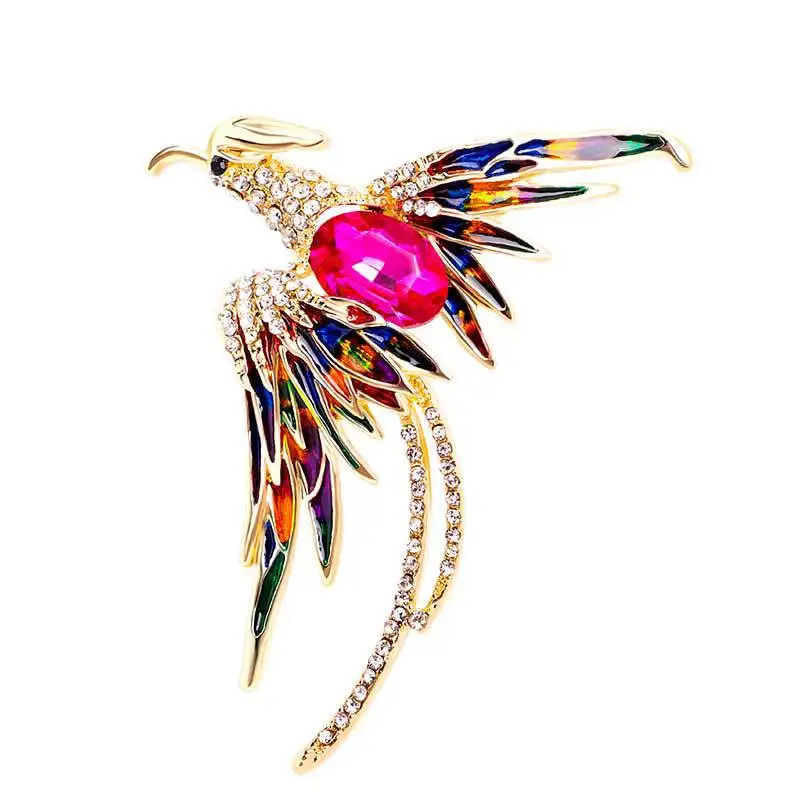 

Beautiful Phoenix Bird Crystal Brooches For Women Men Exquisite 5-color Enamel Rhinestone Flying Bird Party Banquet Party Brooch