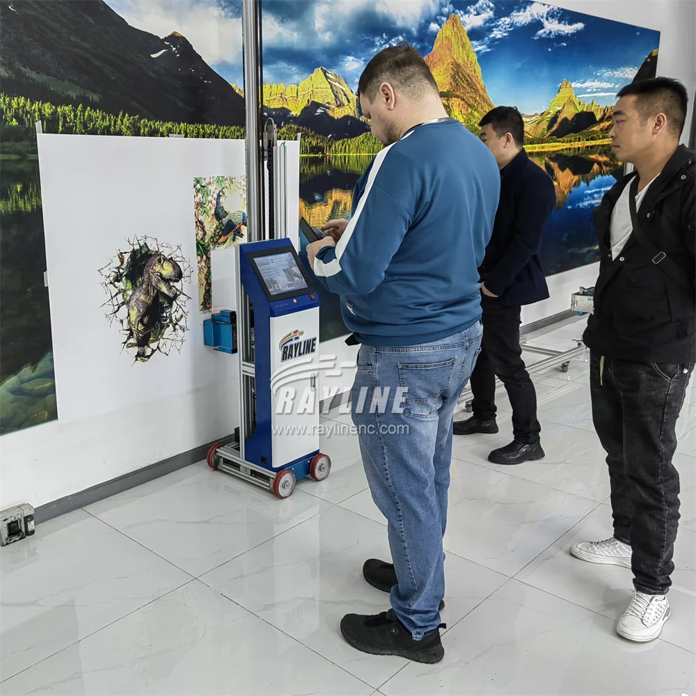 16㎡/hour 9600DPI wall printer machine 3D 5D automatic intelligent uv vertical wall printer price with wheels rails