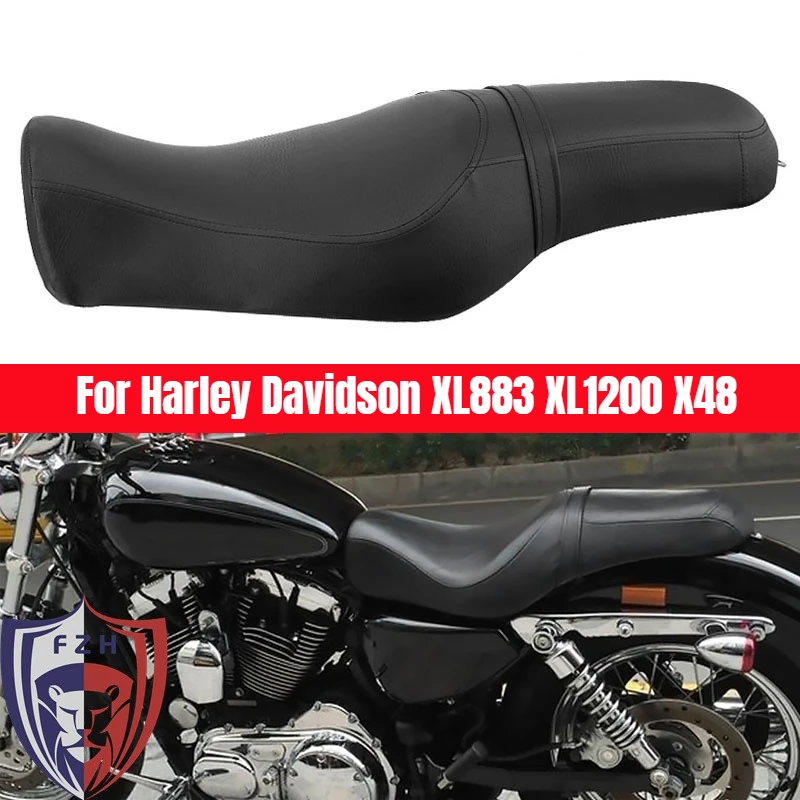 

Two-Up Black Motorcycle Seat for Harley Sportster XL883 XL1200 Iron X48, Comfortable Waterproof Driver, Passenger Cushion Saddle