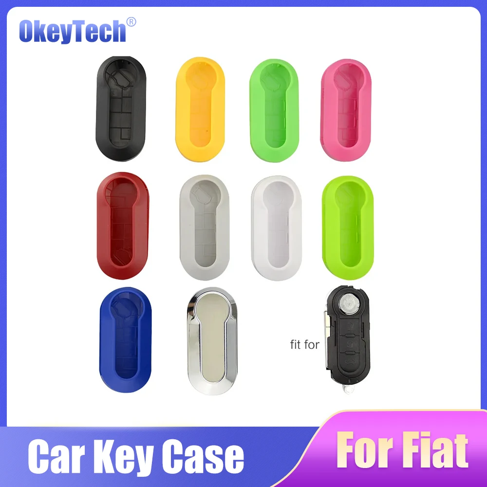 Okeytech-carcasa de sílice para llave de coche, cubierta de llave de hoja sin cortar, 3 botones, modificado a distancia, para Fiat 500, Panda, Punto