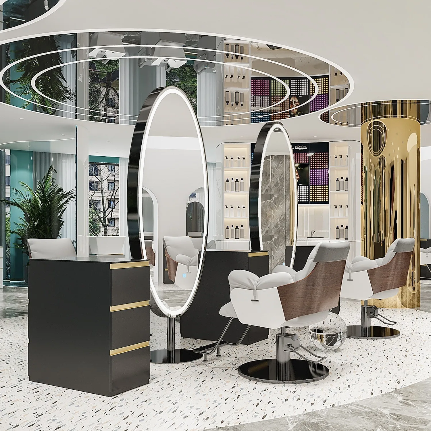 Internet celebrity barber shop hair mirror table stainless steel floor  full body hair salon special hair double-sided
