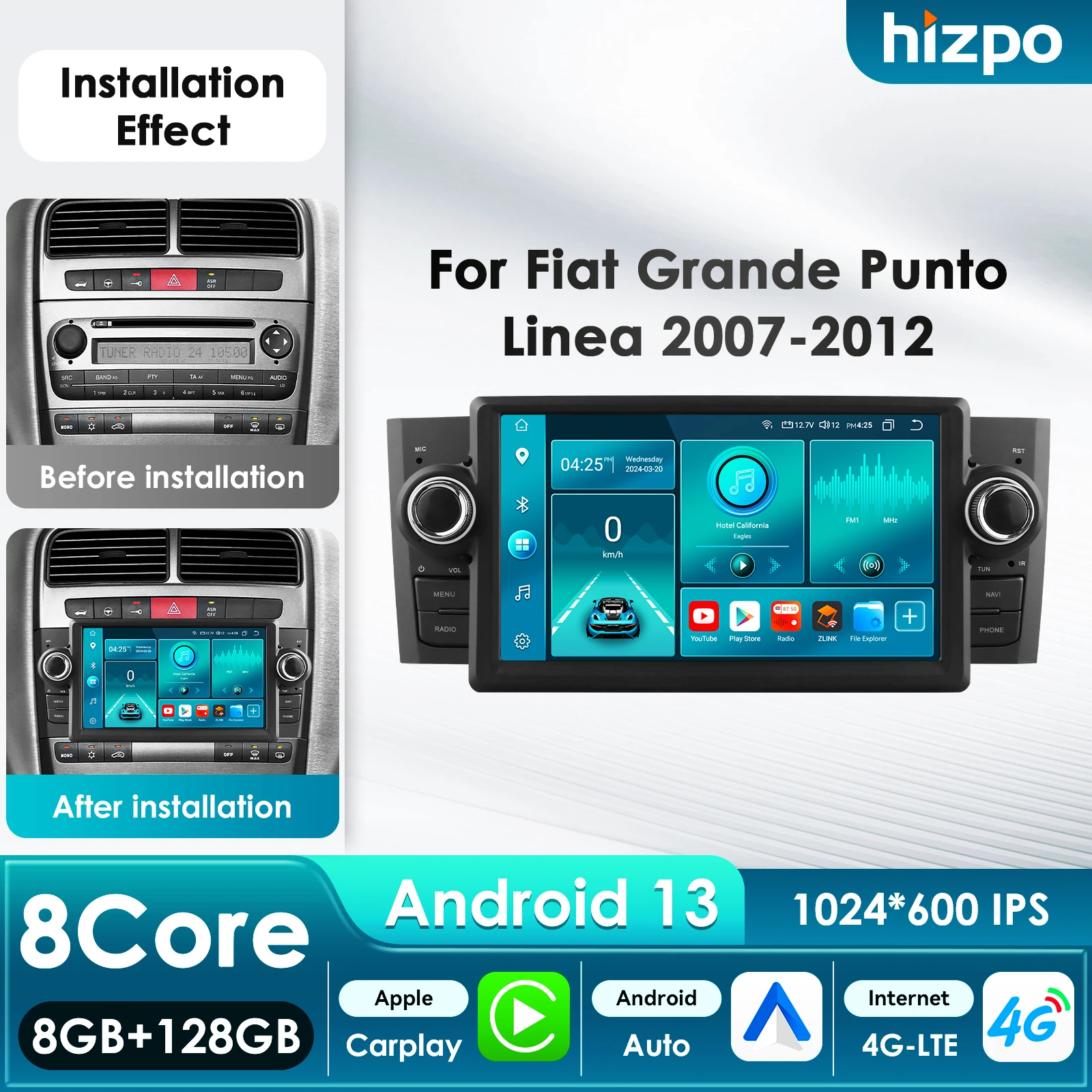 7'' 7862 Intelligent Screen 2din Android Car Radio Multimedia Video Player for Fiat Grande Punto Linea GPS Carplay Auto 4G RDS