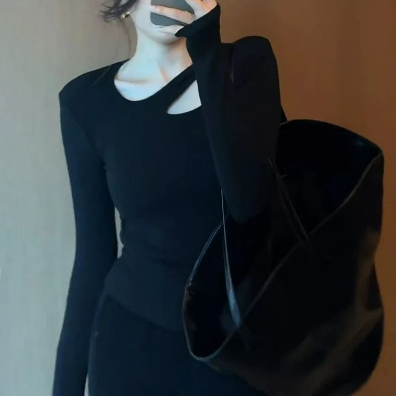 Damska warstwa bazowa o dużej wielkości dla osób o wadze 40-136 kg, ciepła, ocieplana warstwa wewnętrzna na jesień i zimę 2026, bluzka z długim rękawem i wycięciem.