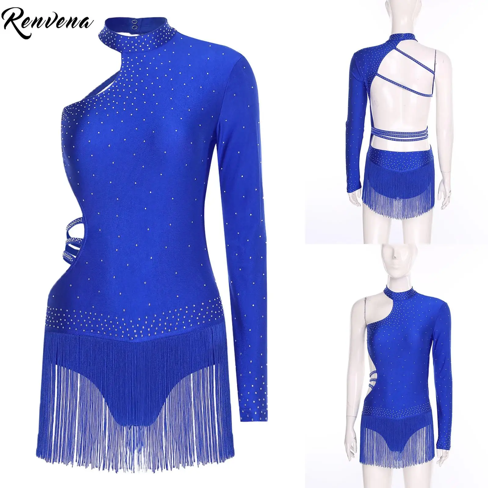 

Женское трико для латинских джазовых танцев, одинарный костюм балерины с длинными рукавами, открытой спиной и талией с кисточками для танцевального выступления