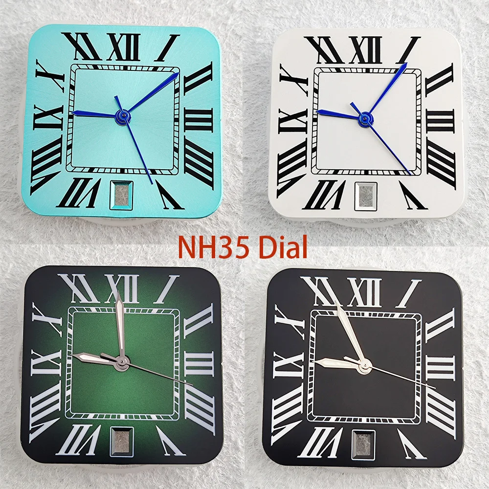 

NH35 dial square 6 o'clock with date window Roman unmarked dial, suitable for folding buckle square case NH35 movement