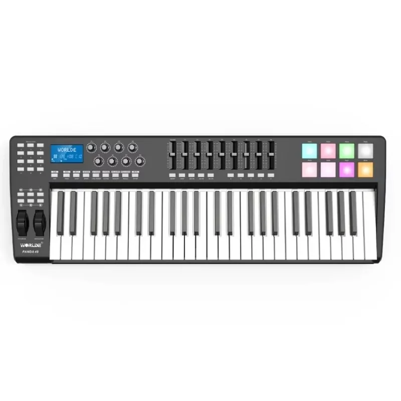 Best WORLDE PANDA49 Portable 49-Key USB MIDI Keyboard Controller 8 RGB Colorful Backlit Pads With USB Cable