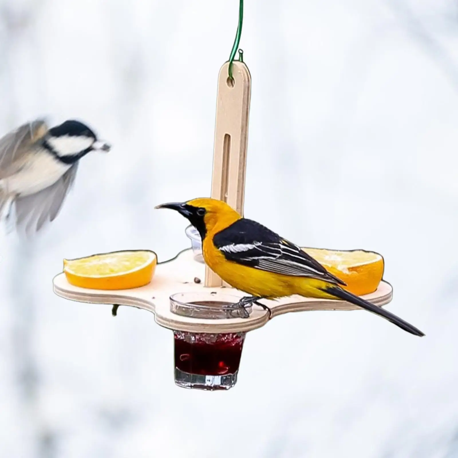 DIY Wood Bench Hanging Bird Feeder for Yard Patio 7.8inch Tall Porch Decoration Portable Feeding Station Outside