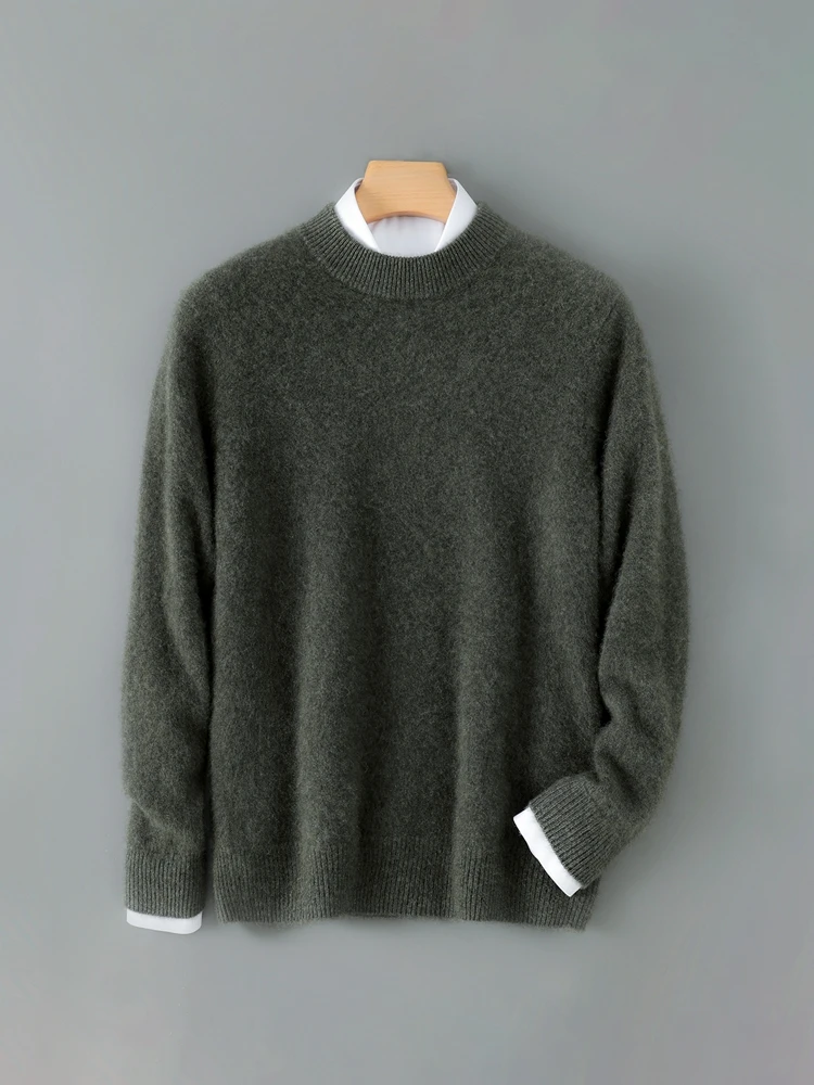 

Autumn Winter Men's Cashmere Sweater Mock Neck Basic Pullover 100% Merino Wool Thick Warm Knitwear Quality Wool Soft Jumper
