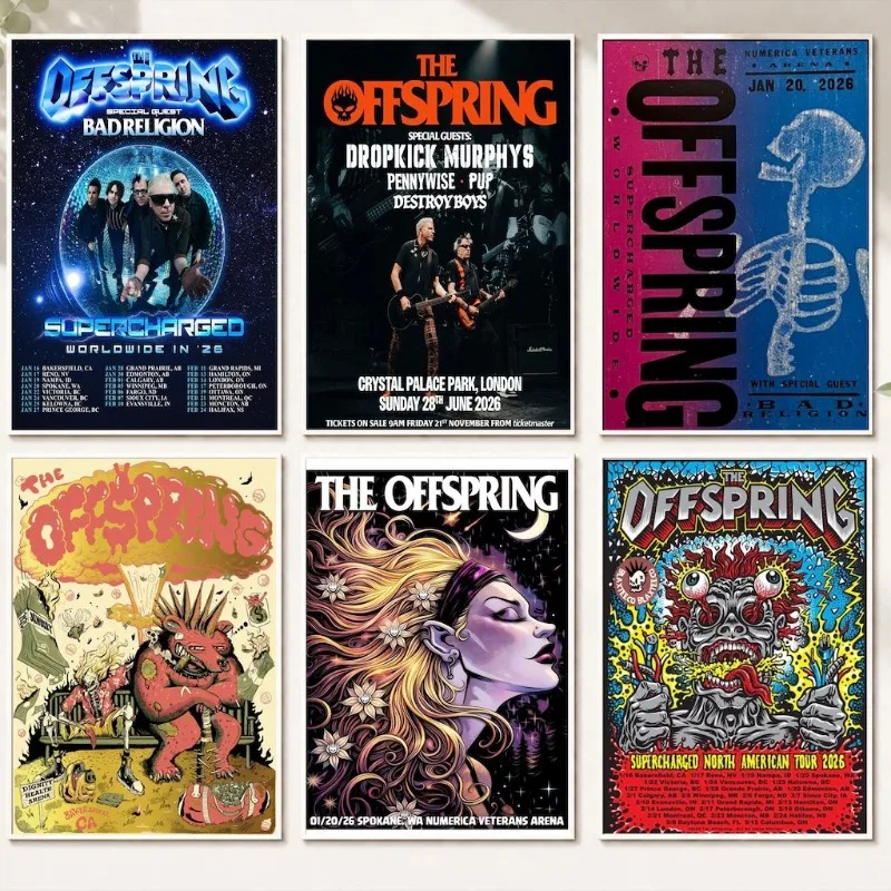 The Offspring Supercharged Tour 2026 Punk Rock Concert Poster Print High Quality Canvas Painting Wall Art Living Room Home Decor