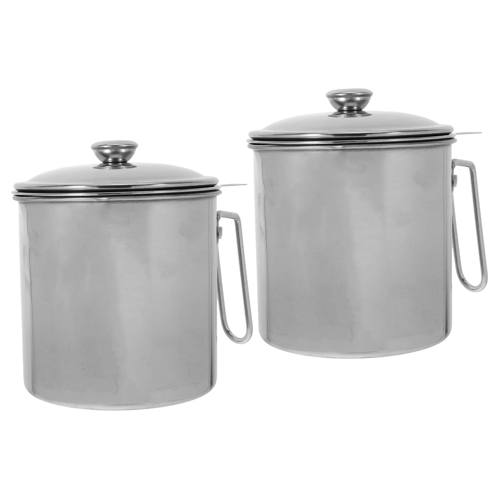 

2pcs Oil Filter Pot Stainless Steel Grease Strainer Kitchen Oil Storage Container Anti-Scald Handle Fine Mesh Dust Insect