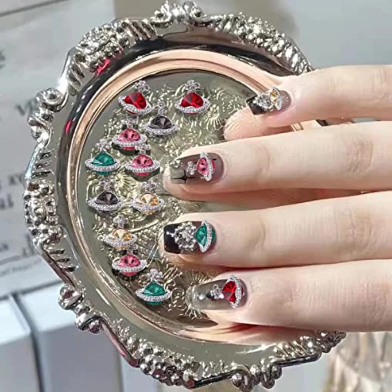 10 Stuks Luxe Saturnus Kruis Nail Art Sieraden Onderdelen Edelsteen Kristal Strass Nail Art Decoratie Accessoires