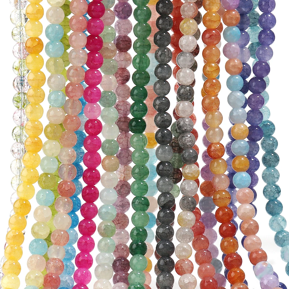 1String 8mm Cracked Glass Round Beads Colorful Floral Loose Spacer Beads For DIY Fashion Bracelet Necklace Crafts Accessories