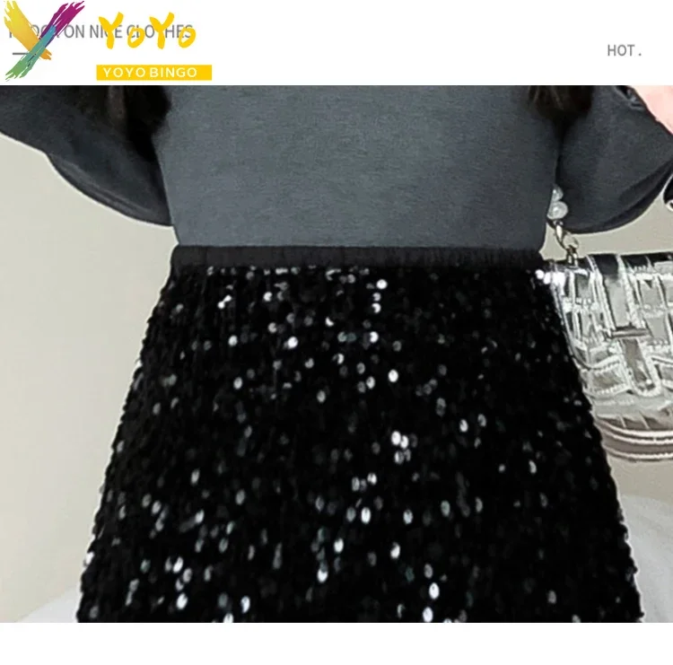 Elegant Sequin Elastic Waist High Waist Fishtail Skirt Autumn/Winter 2024 Fashion Temperament Chic Party Nightclub Ankle Skirt