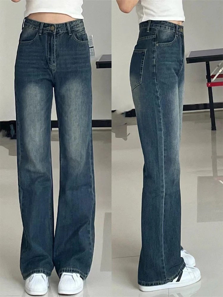 

Ретро-джинсы-клеш в американском стиле для женщин, весна-осень, с высокой талией, облегающие, широкие, свободные, больших размеров, для полных женщин, длиной в пол, расклешенные брюки