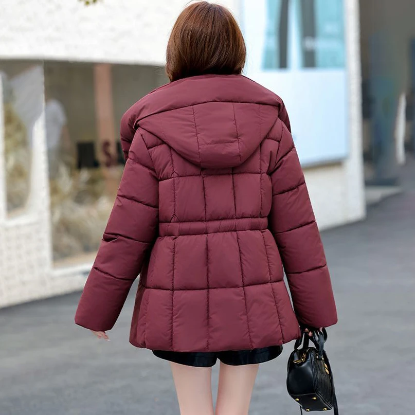 2026 New Winter Chic Down Cotton-Padded Jacket Women's Overcoat Hooded Thick Warm Parka Coat Waist Slim Cotton-Padded Jacket