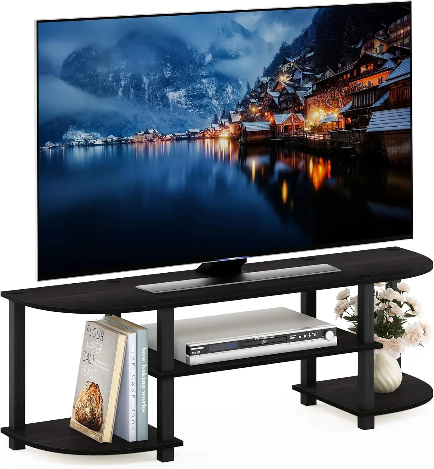 

Turn-S-Tube Wide TV Stand with 3-Tier Open Storage, Espresso/Black, Holds 55-Inch TV