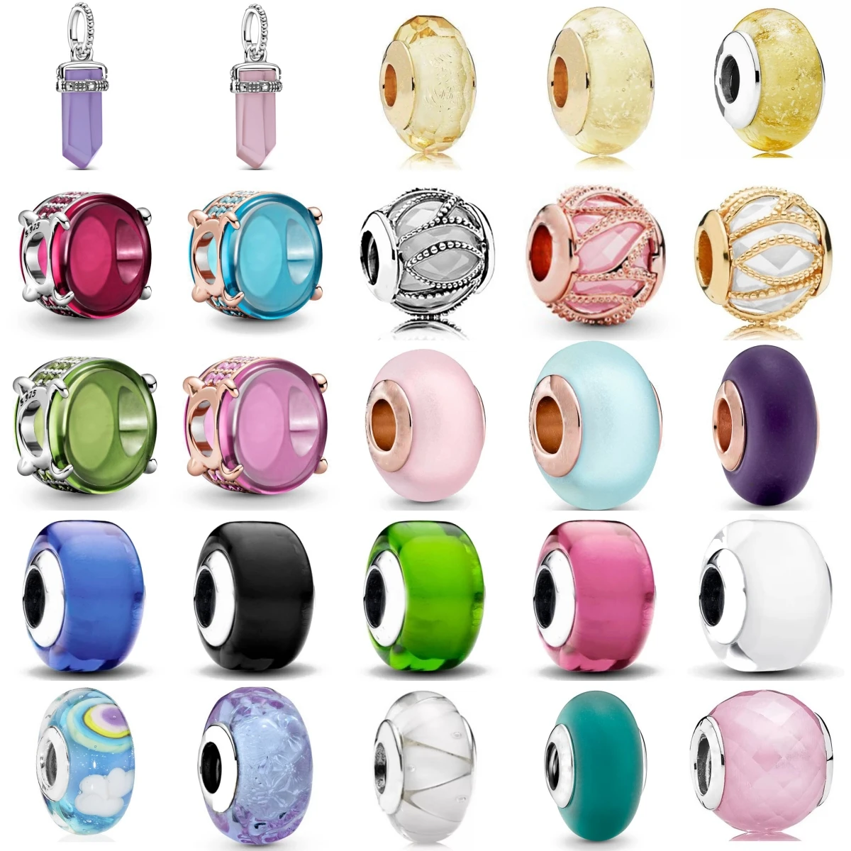 Murano Glass Charm Matte Green Purple Pink Blue Charms for Original 925 Charms Bracelet Silver Charm Bead for Women Jewelry