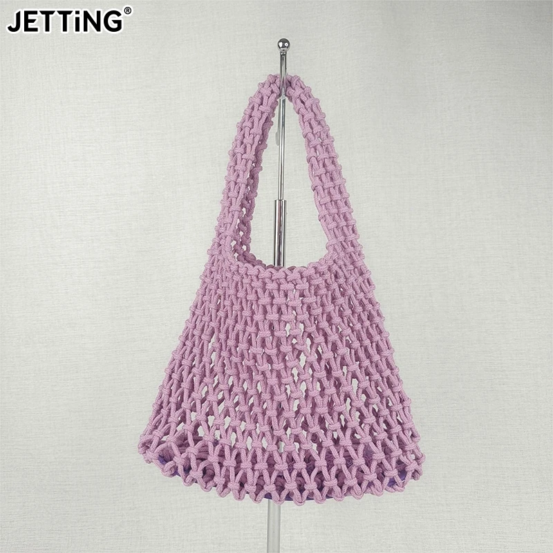 Lightweight Mini Cotton Thread Handbags Women Hollow Out Hand Woven Totes Bag Travel Holiday Handbags Female Shopping Bag