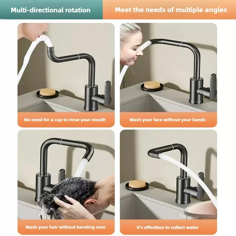صنبور خلط ساخن وبارد 360 ° صنبور حمام مزدوج الاستخدام بدوران حر مناسب لحوض غسيل ومطبخ كونترتوب #4