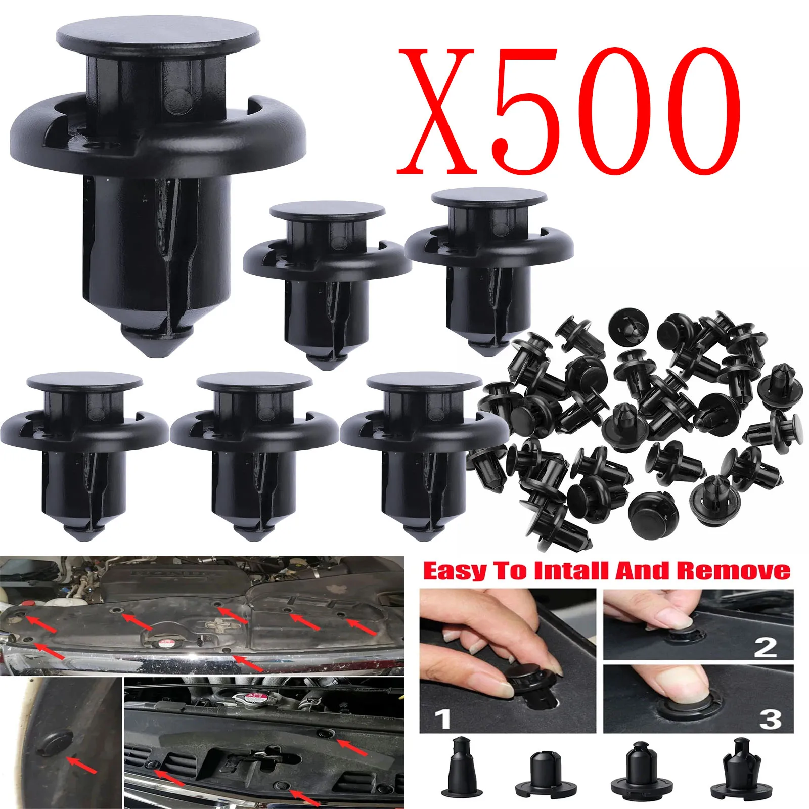 10-500X Car Fastener Rivet Clips Nylon Bumper Automotive Furniture Assembly Expansion Screws Kit Auto Body For Honda Acura Civic