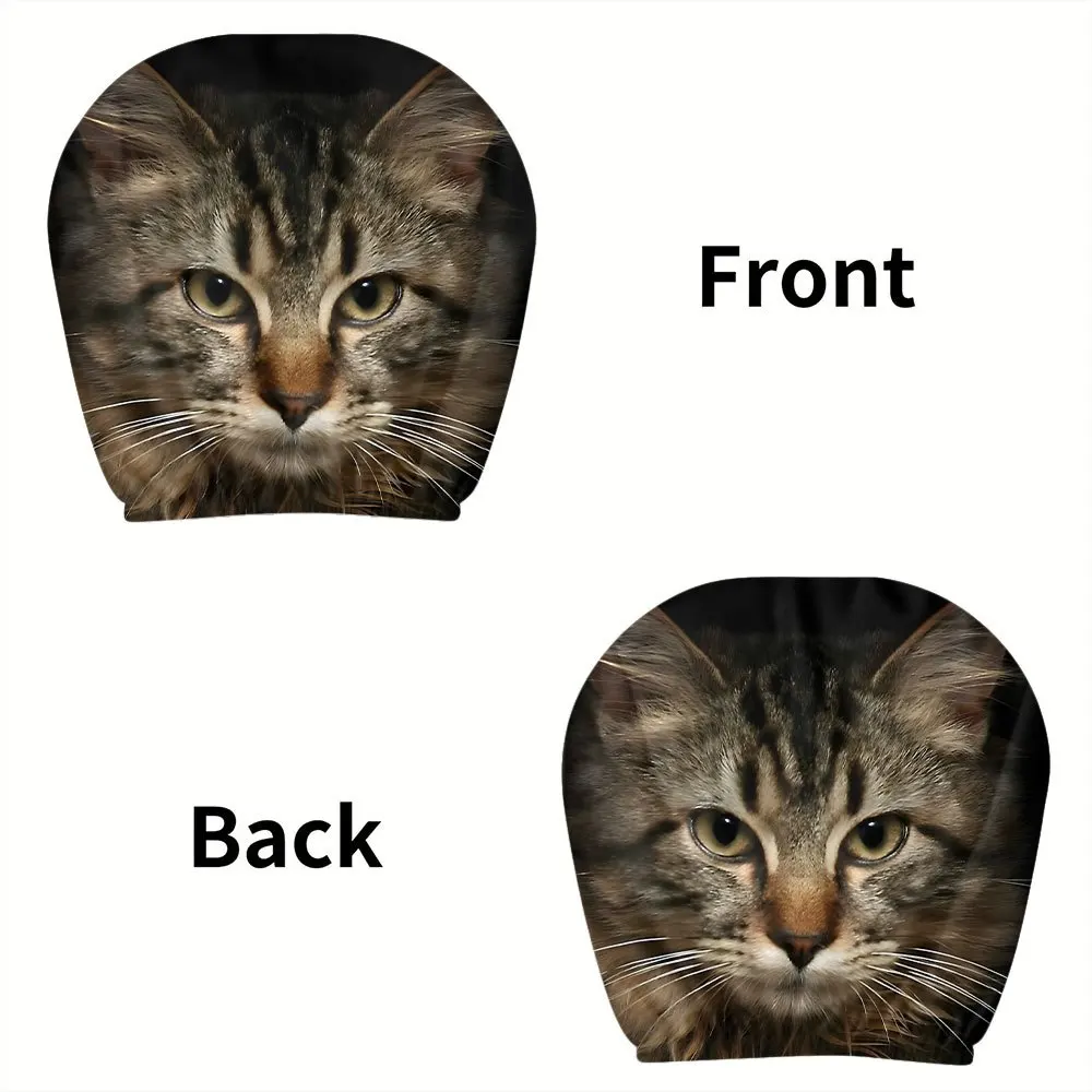 Brown tabby cat breathable car headrest cover two-piece set, all-season universal car interior accessories, perfect holiday gift