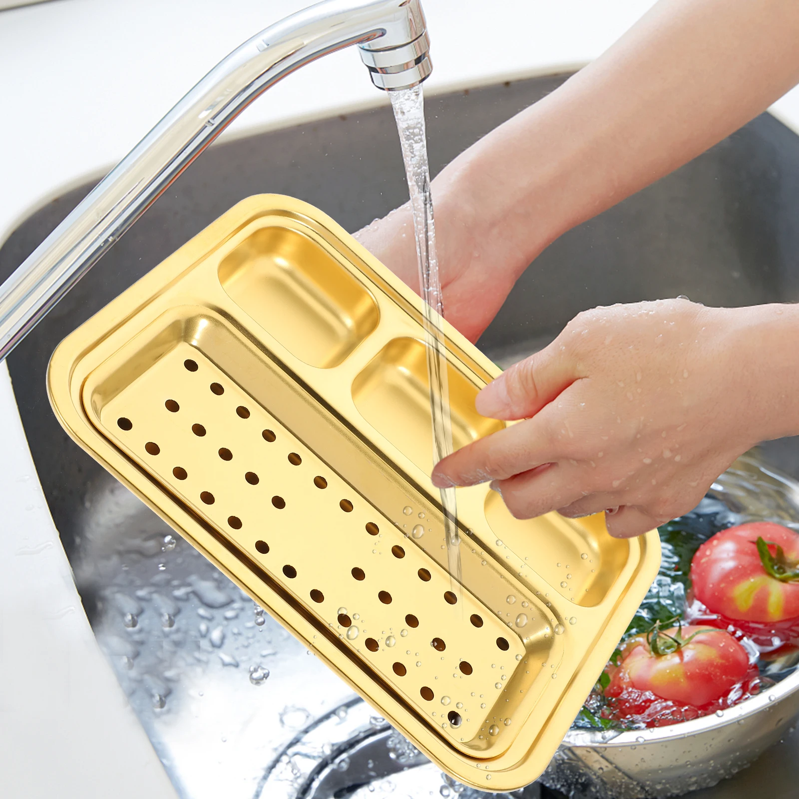 

Stainless Steel Compartment Divided Dinner Tray Multi-Purpose Food Serving Plate