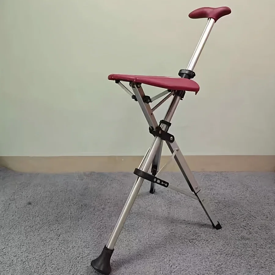 2-in-1 Cane Chair with Seat, Folding Stool for Elderly, Portable Mobility Aid with One Button, Open and Close Walking Cane Chair