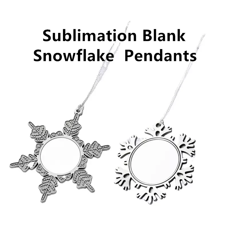 Sublimation Blank Christmas Snowflake Shape Pendants Car Hanging Ornaments with Rope  Holiday Party Gifts For DIY Logo Printing