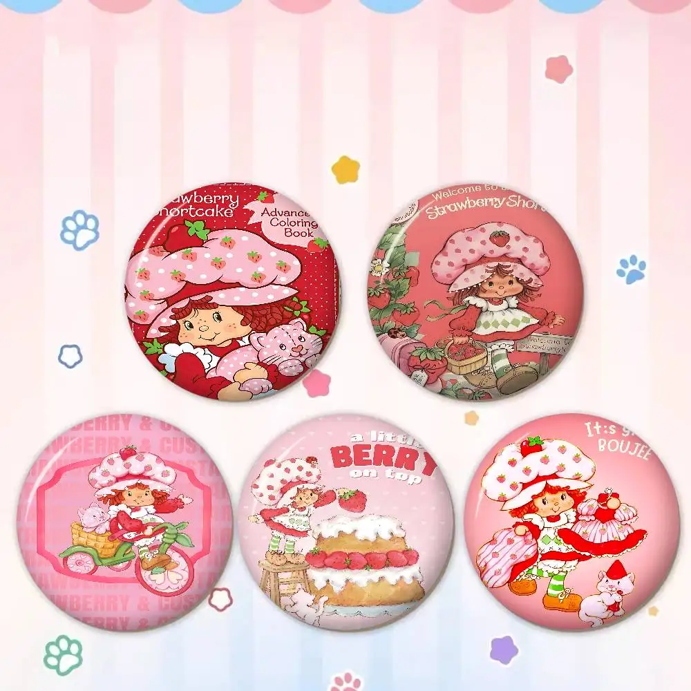 Strawberry S-Cute-S-Shortcake Photo Brooches Creative Round Badge Gifts Pins 32/44/58mm