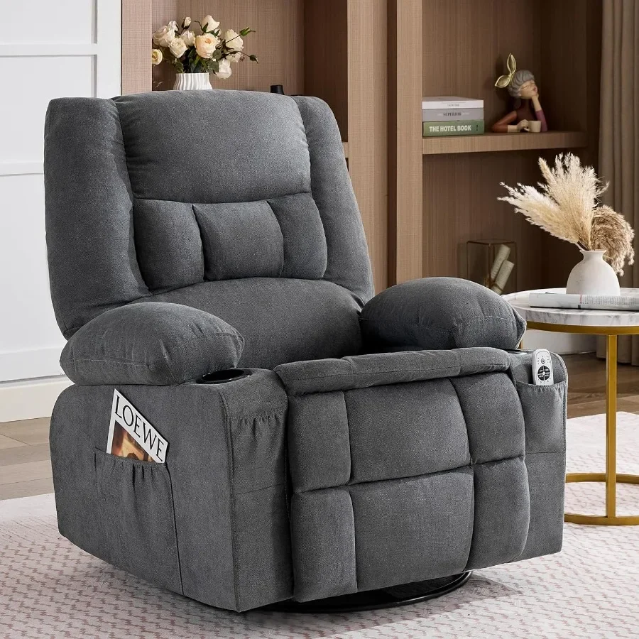Swivel Rocker Recliner Chair with Massage and Heat, Nursery Rocking Chairs for Living Room, Ergonomic Single Sofa, Comfy Relini